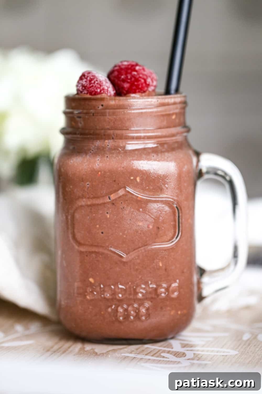 Decadent Dark Chocolate Raspberry Banana Smoothie 1 featured 1998