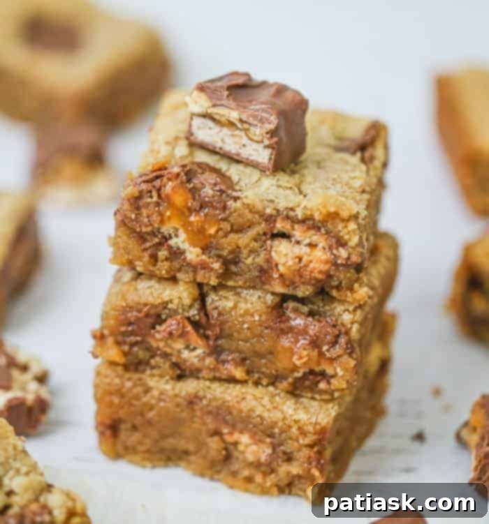 Heavenly Snickers Peanut Butter Blondies 1 featured 71500