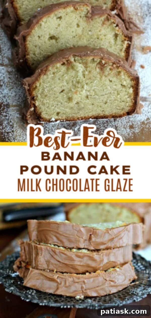 Decadent Banana Pound Cake with Rich Milk Chocolate Glaze 8 Summer loaf cake - Banana Pound Cake with Milk Chocolate Glaze