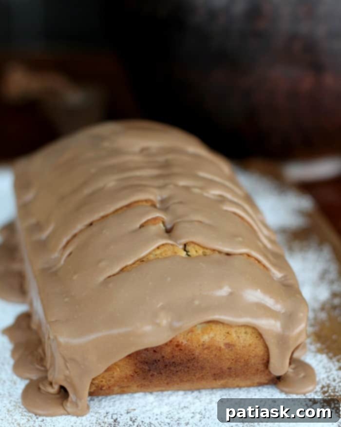 Decadent Banana Pound Cake with Rich Milk Chocolate Glaze 6 Close-up of moist and delicious banana loaf