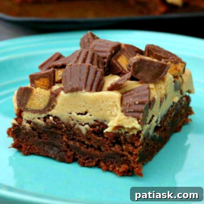 Decadent Reese's Peanut Butter Brownies 7 Reese's Peanut Butter Brownies, perfectly sliced and ready to serve.
