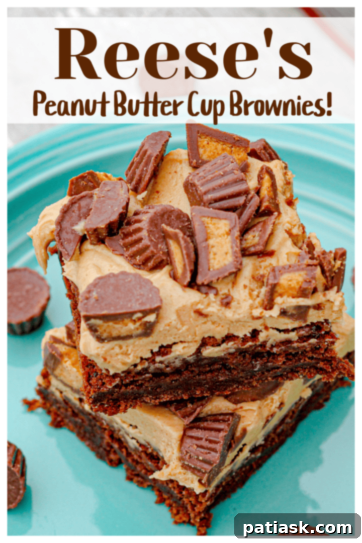 Decadent Reese's Peanut Butter Brownies 9 Reese's Peanut Butter Cup Brownies, a side view showcasing the layers.
