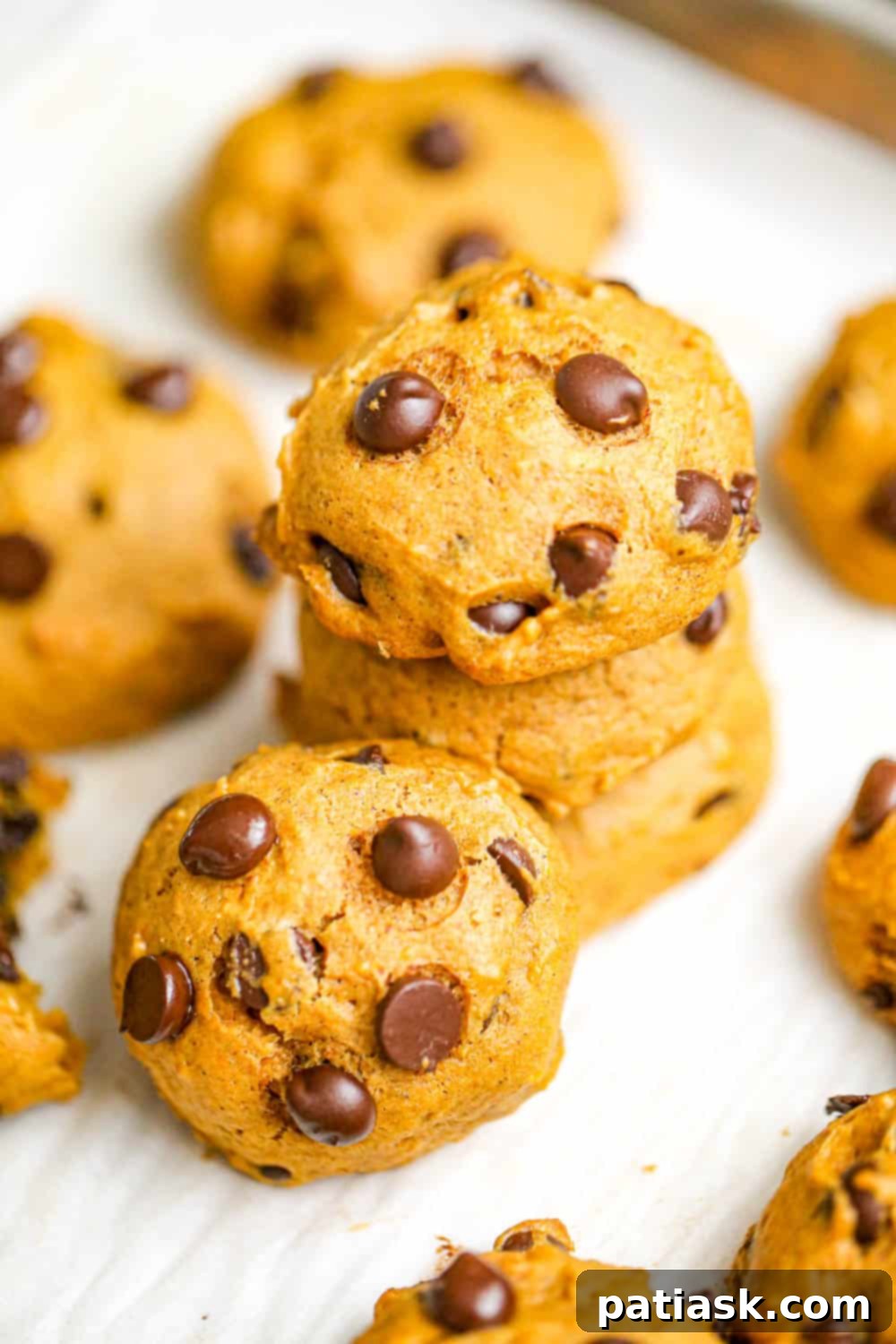 Cozy Autumn Pumpkin Chocolate Chip Cookies 3 stack Pumpkin Chocolate Chip Cookies