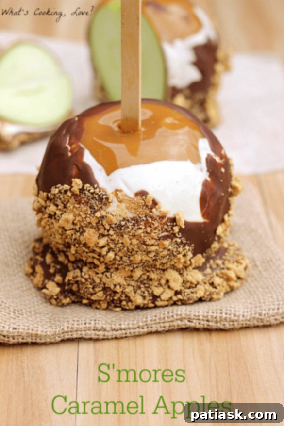 S'mores Caramel Apples with Marshmallow and Graham Crackers