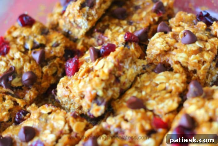 Spiced Pumpkin Cranberry Chocolate Chip Oat Bars 5 Pumpkin Cranberry Chocolate Chip Oatmeal Bars