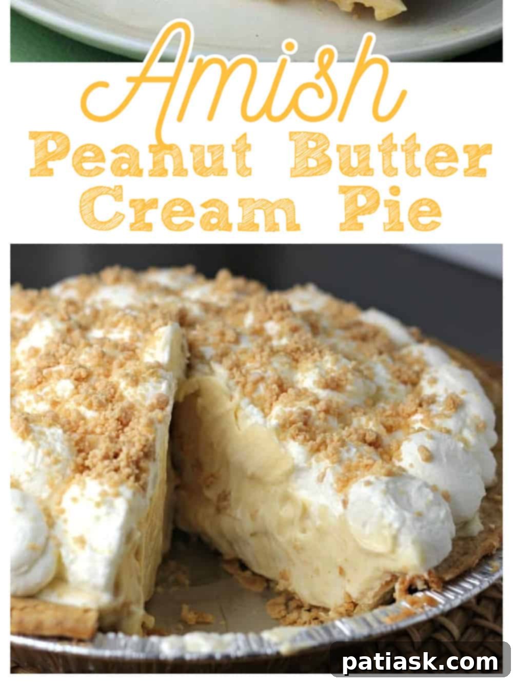 Amish Peanut Butter Dream Pie 6 slice of Amish Peanut Butter Cream Pie removed