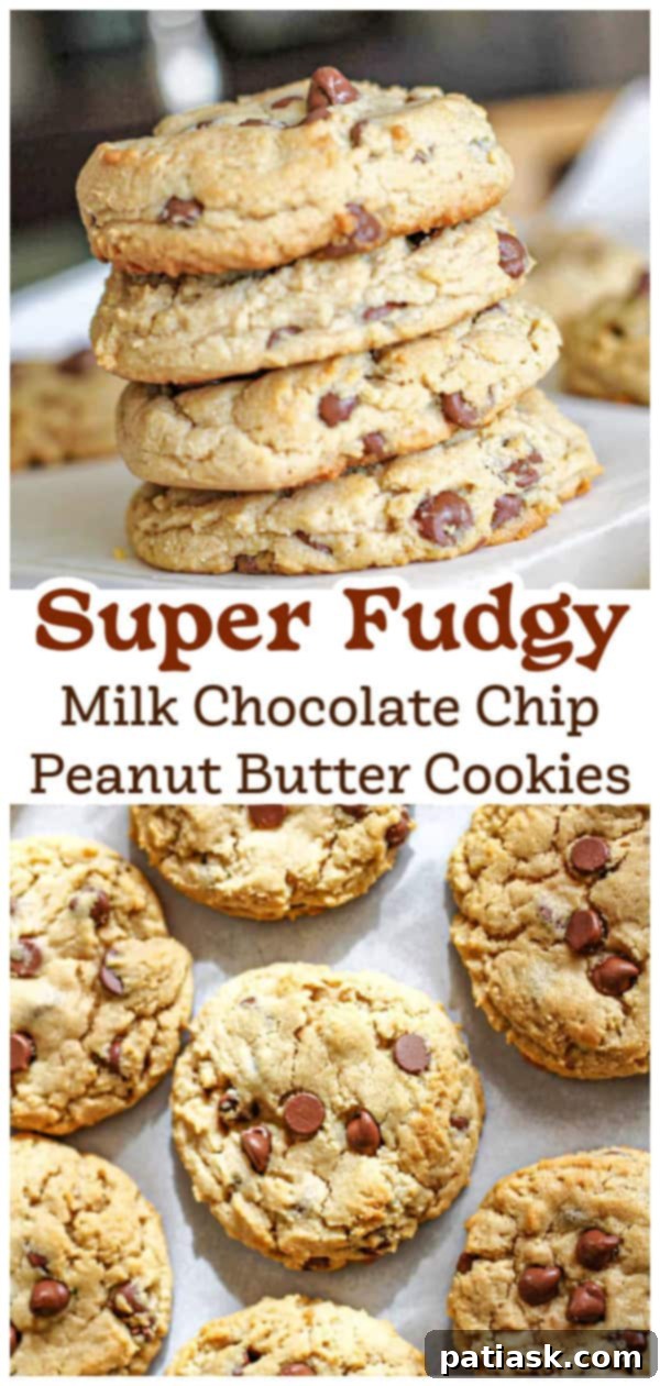 Indulgent Thick Milk Chocolate Chip Peanut Butter Cookies 8 Warm, freshly baked Milk Chocolate Chip Peanut Butter Cookies