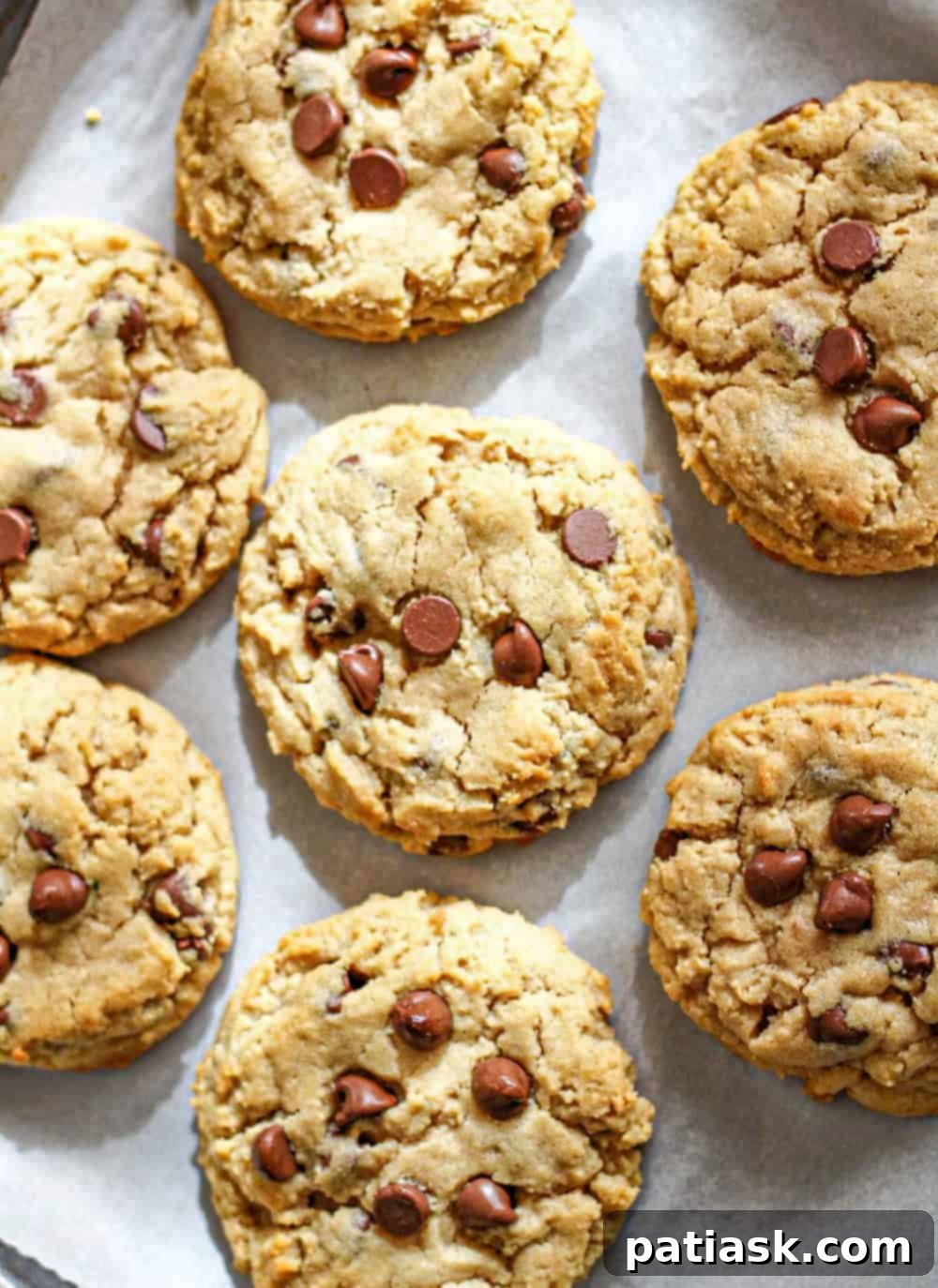 Indulgent Thick Milk Chocolate Chip Peanut Butter Cookies 3 Soft and chewy Milk Chocolate Chip Peanut Butter Cookies ready to be enjoyed