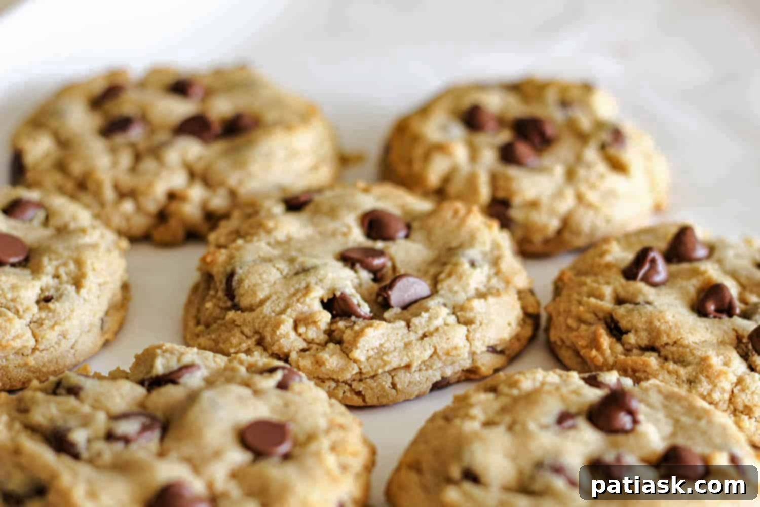 Indulgent Thick Milk Chocolate Chip Peanut Butter Cookies 4 Close-up of a stack of Milk Chocolate Chip Peanut Butter Cookies