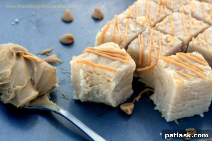 No-Fuss Peanut Butter Fudge 4 Close-up of Soft & Creamy Peanut Butter Fudge, showcasing its smooth texture.