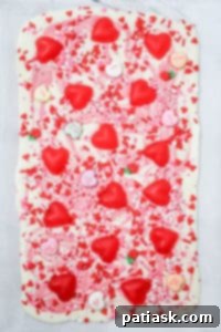 Valentine's Day Chocolate Bark 9 Easy Valentine Chocolate Bark, close-up of a broken piece