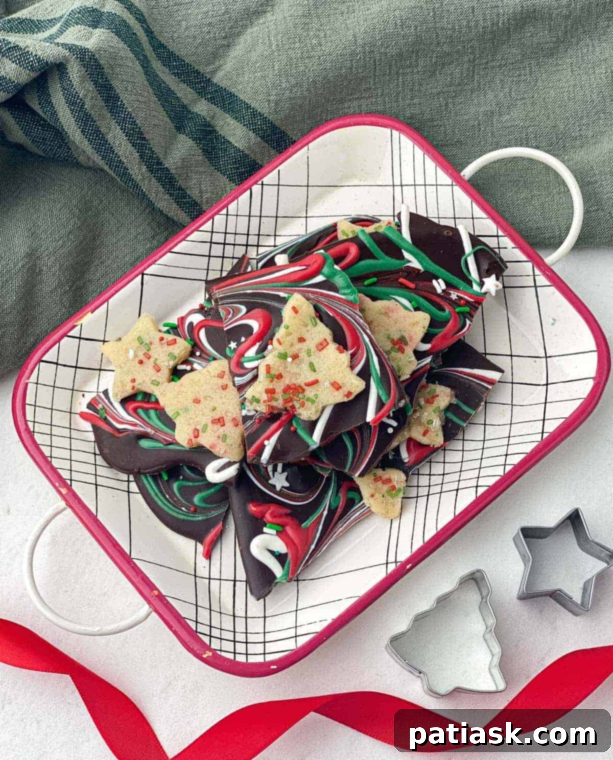 40 Festive Christmas Tree Delights 28 Sugar Cookie Dough Bark with Tree Cut-outs