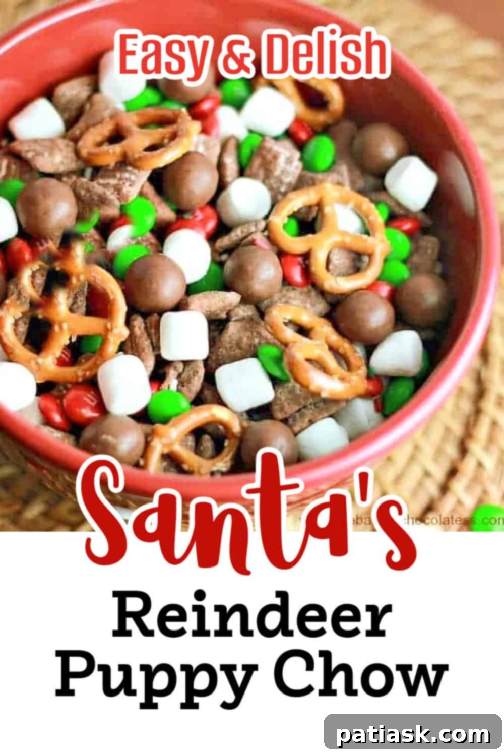 Santa's Reindeer Puppy Chow recipe for Christmas treats
