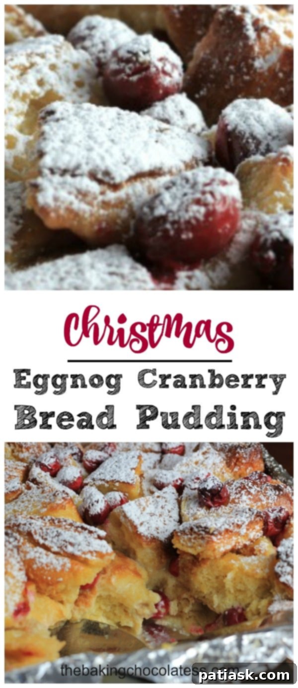 Christmas Eggnog Cranberry Bread Pudding with Vanilla Rum Sauce