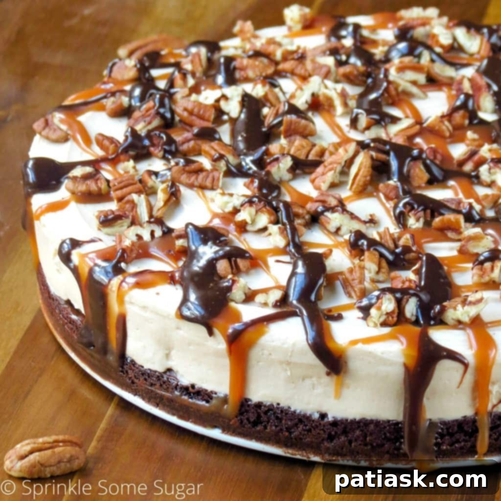 No-Bake Caramel Turtle Cheesecake - decadent, creamy, and nutty dessert
