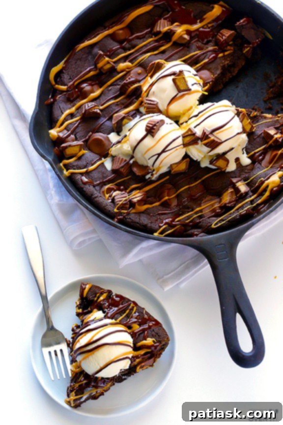 Chocolate Peanut Butter Skillet Cookie - a decadent and quick dessert