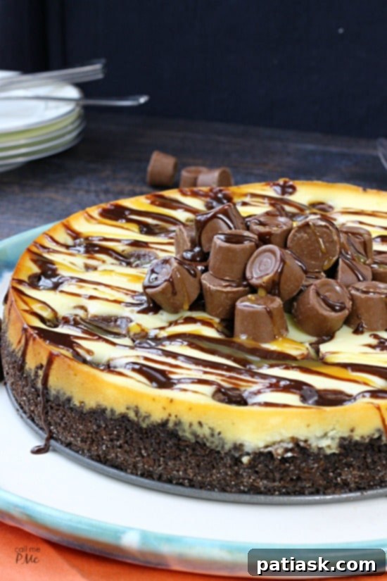 Rolo Cheesecake - silky, creamy, and caramel-infused dessert