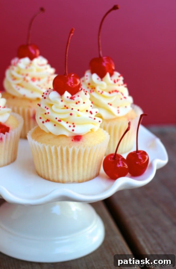Almond Maraschino Cherry Cupcakes - a charming and flavorful dessert