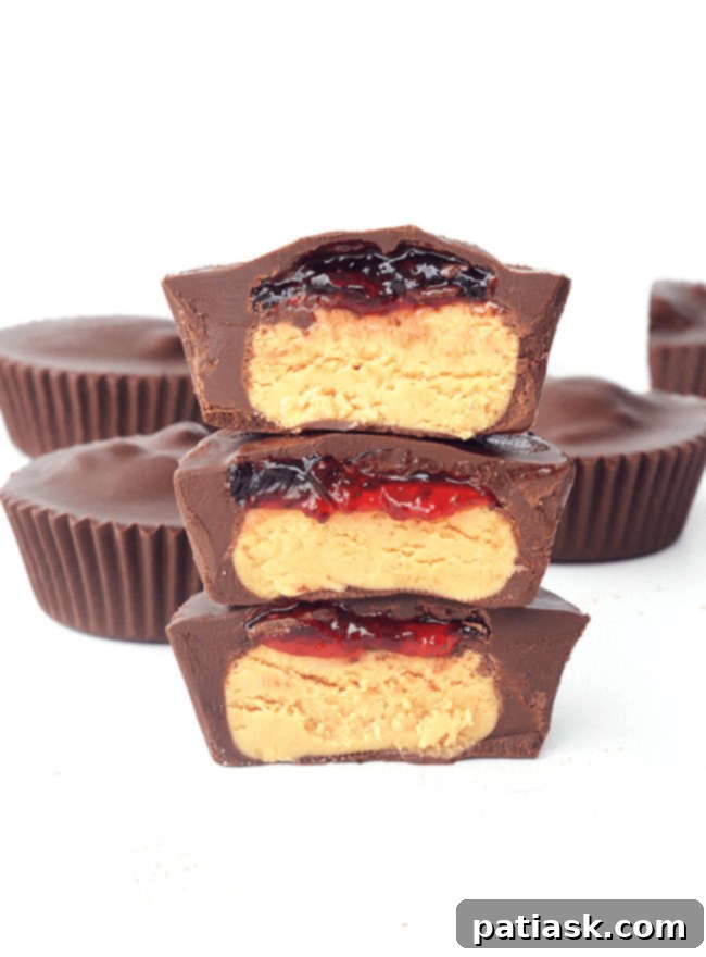 download Irresistible Peanut Butter and Jelly Chocolate Cups from The Sweetest Menu, a creative Valentine's chocolate candy.