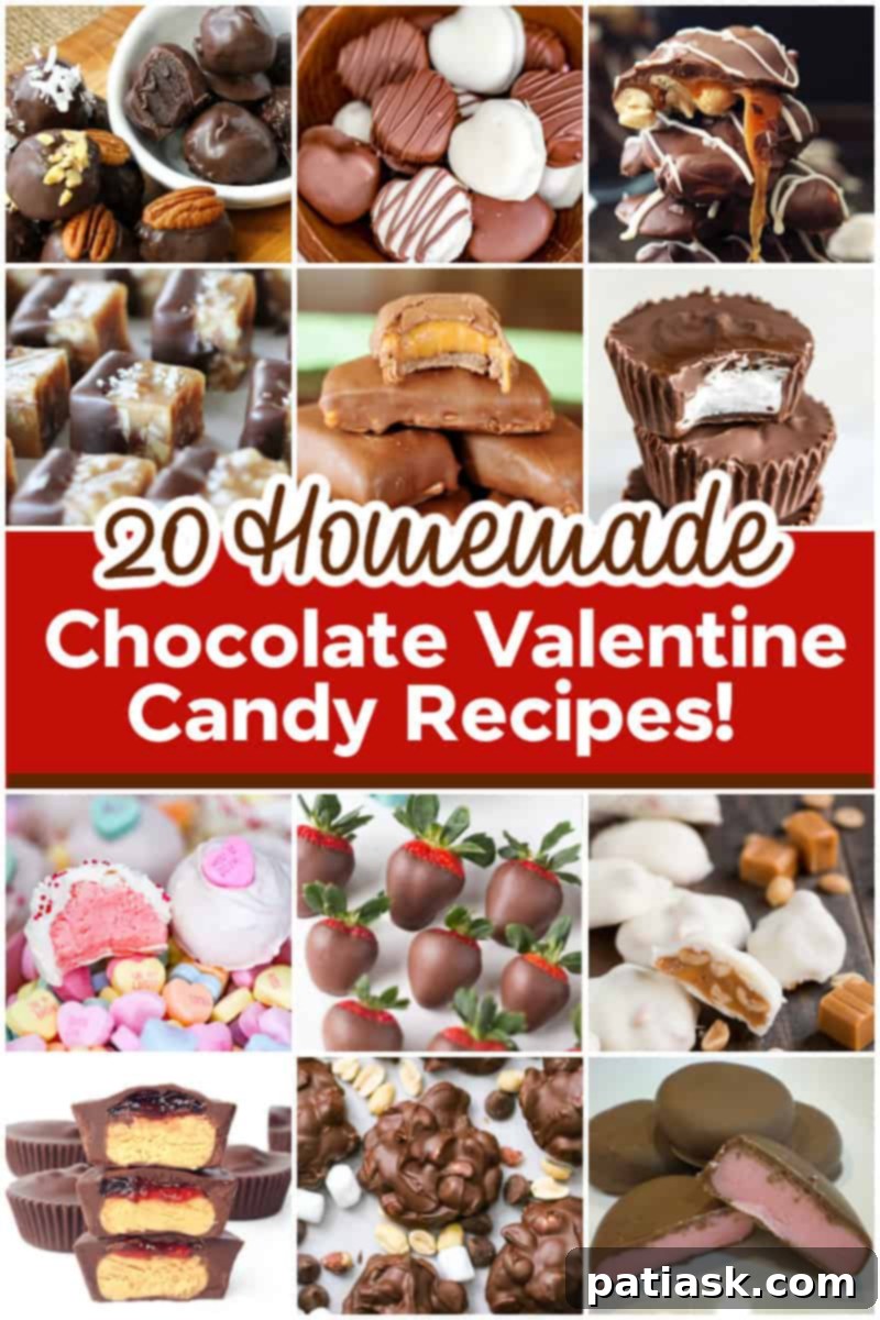 Melt Hearts: 20 Homemade Valentine Chocolate Recipes 10 A vibrant collage showcasing 20 homemade chocolate candy recipes perfect for Valentine's Day.