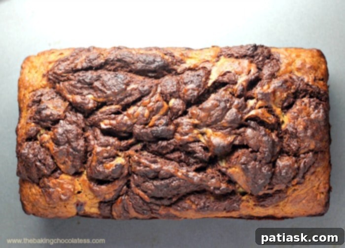 Marbled Chocolate Peanut Butter Banana Bread 3 Moist Chocolate Swirled Peanut Butter Banana Bread with Peanut Butter Drizzle