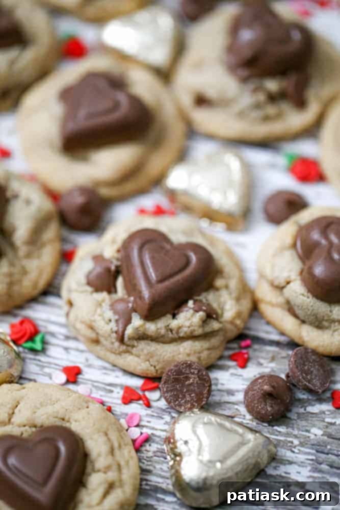 10 Romantic Valentine's Day Delights 6 Chocolate Heart Peanut Butter Cookies featuring a heart-shaped chocolate in the center, ideal for Valentine's Day.