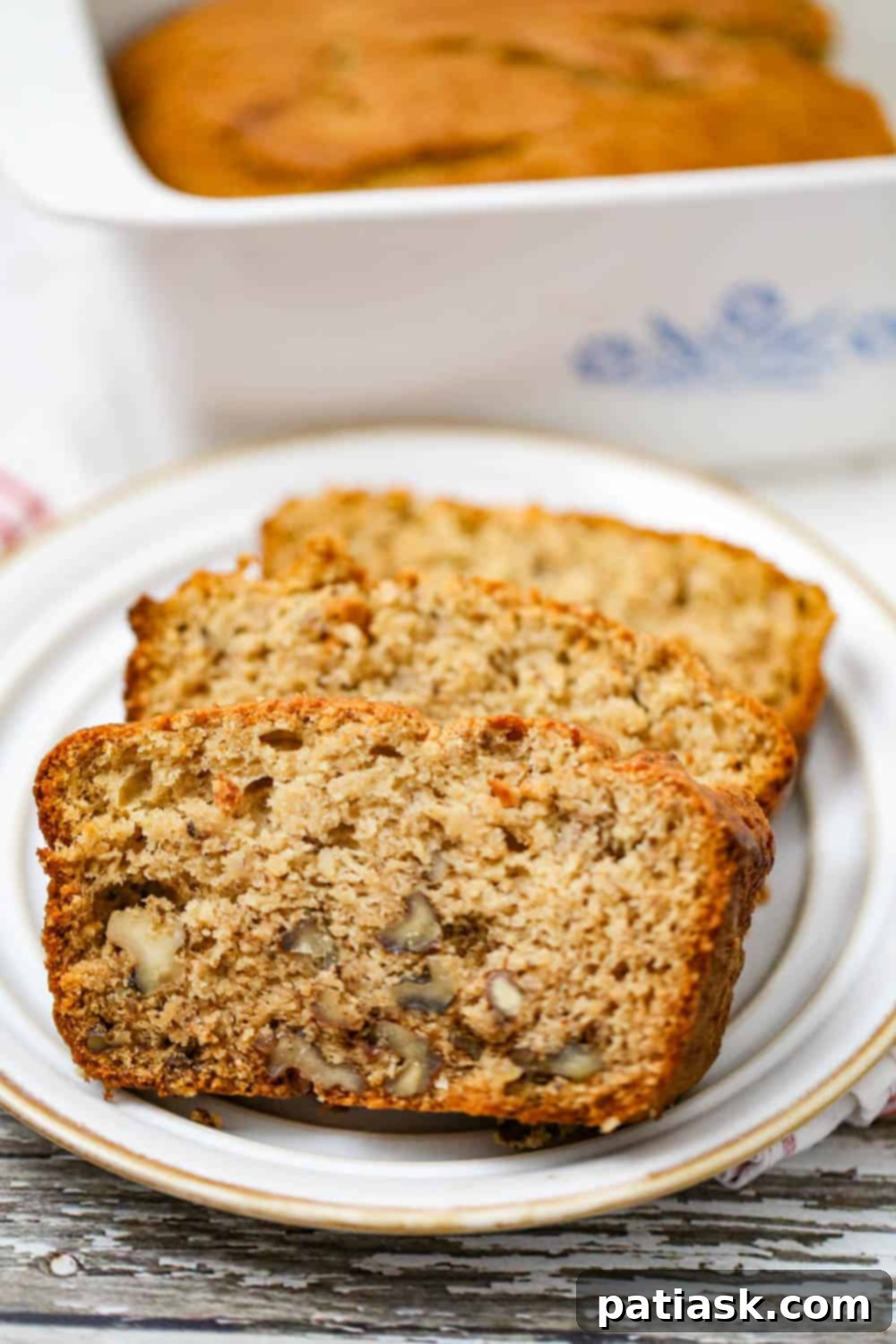 Deliciously Healthy Two Banana Nut Bread 3 Slice of banana nut bread made with white wheat flour