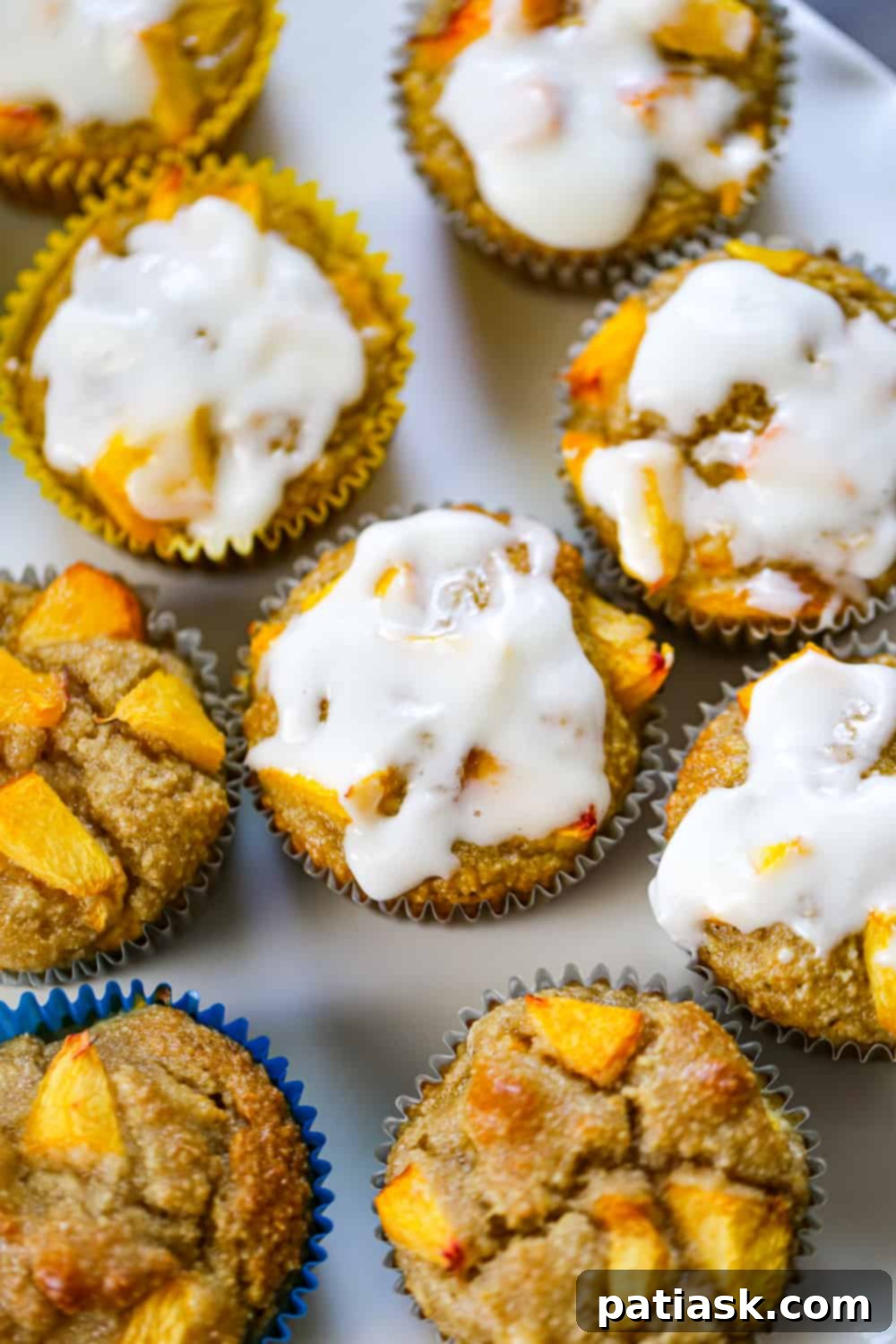 Beautifully arranged peaches and cream muffins