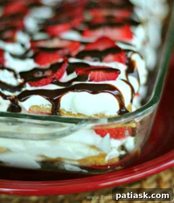 Luscious Strawberry Eclair Delight 3 Close-up of the delectable layers in a Strawberry Eclair Cake