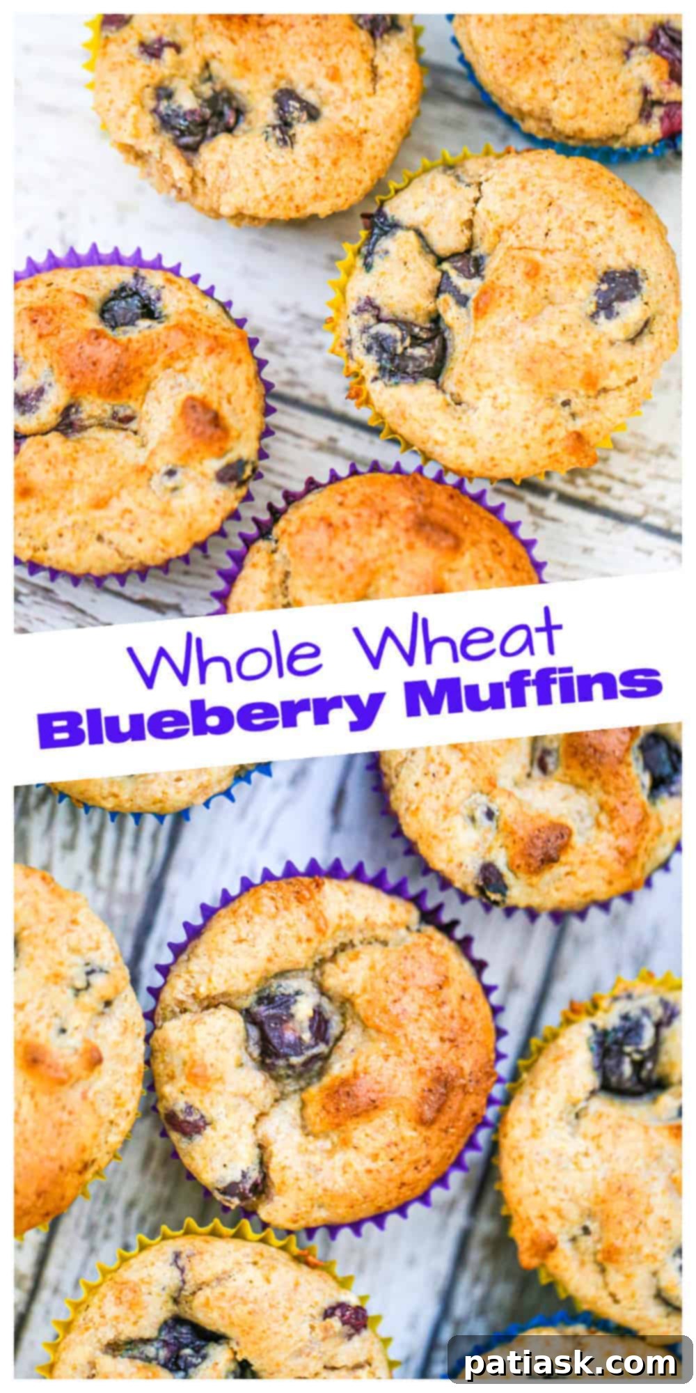 Group of healthy blueberry muffins on a wooden surface