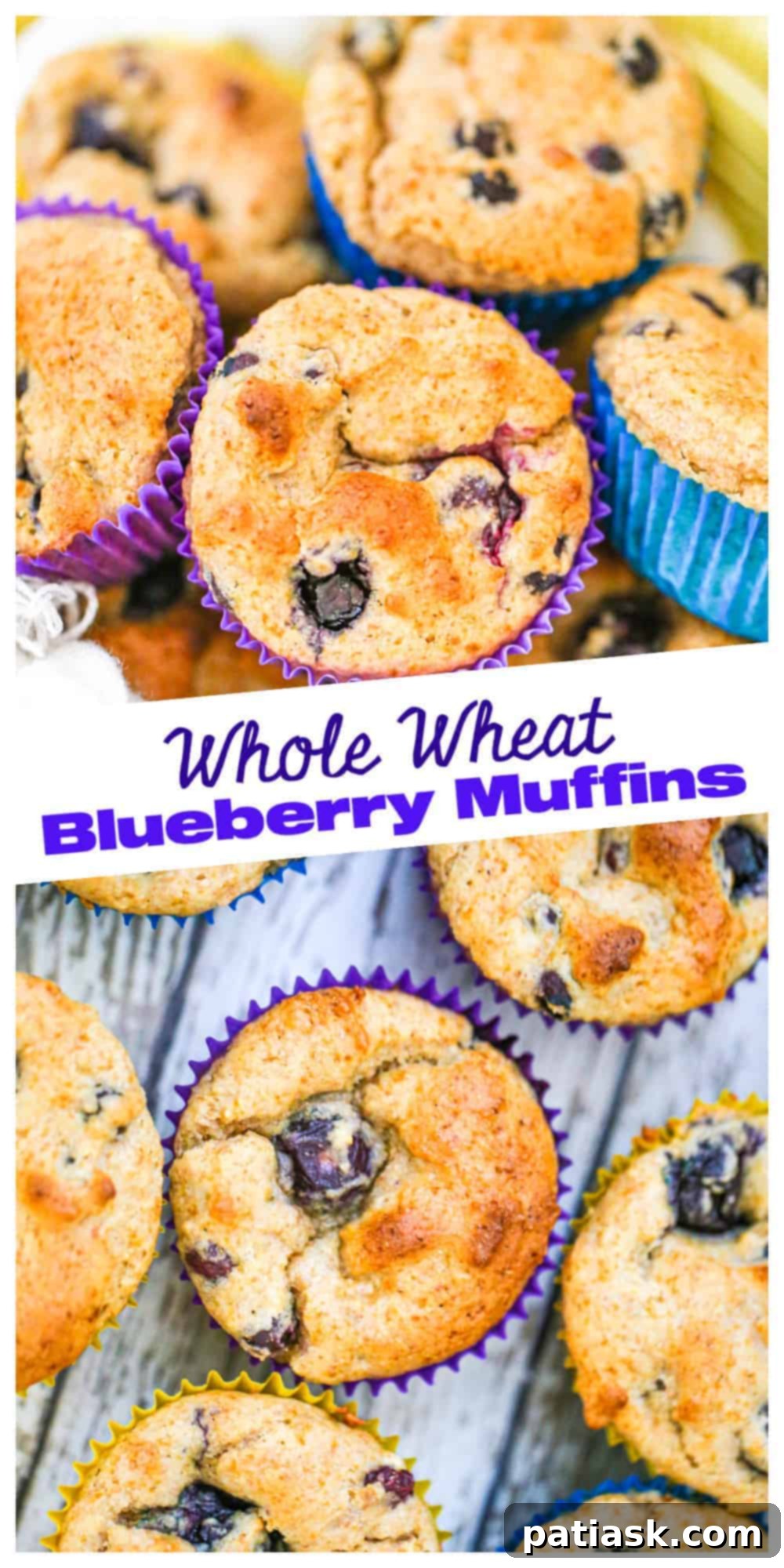 Styled image of healthy whole wheat blueberry muffins