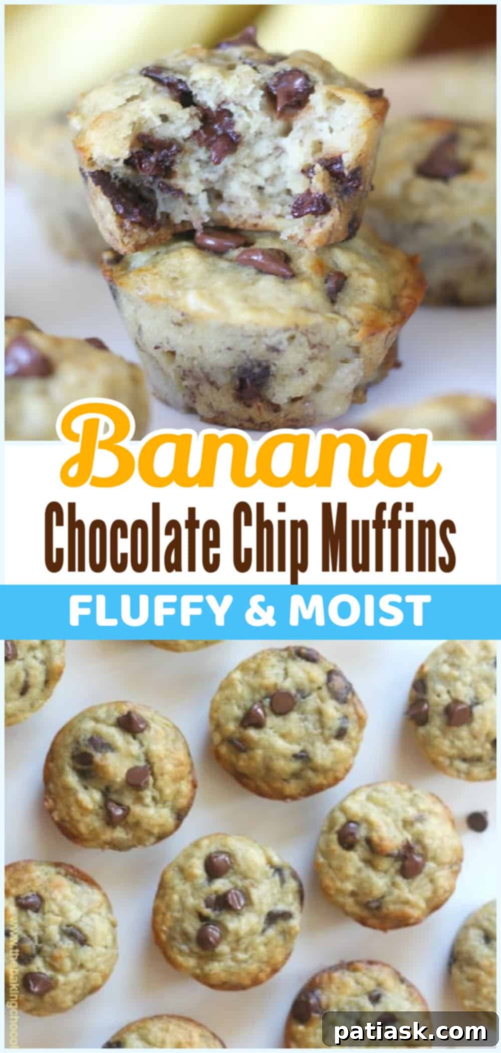 A selection of warm, golden-brown banana chocolate chip muffins arranged beautifully for serving.