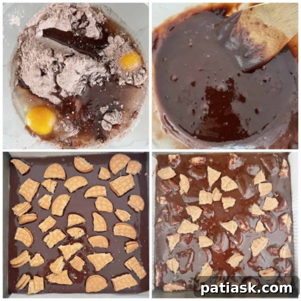 Nutter Butter Peanut Butter Brownie Bliss 5 Nutter Butter Peanut Butter Brownie Delight, showing the brownie batter layers with cookie pieces