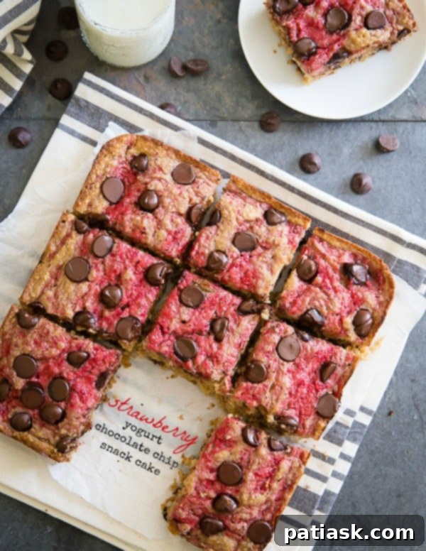 36 Must-Try Snack Cakes for Every Craving 29 Strawberry Yogurt Chocolate Chip Snack Cake, dairy-free and healthy
