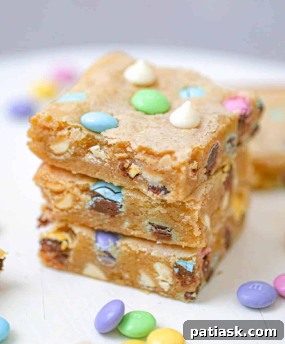 Springtime M&M Chocolate Chip Blondie Bars 2 Fudgy Easter M&M Chocolate Chip Blondies, easy blondie bar recipe