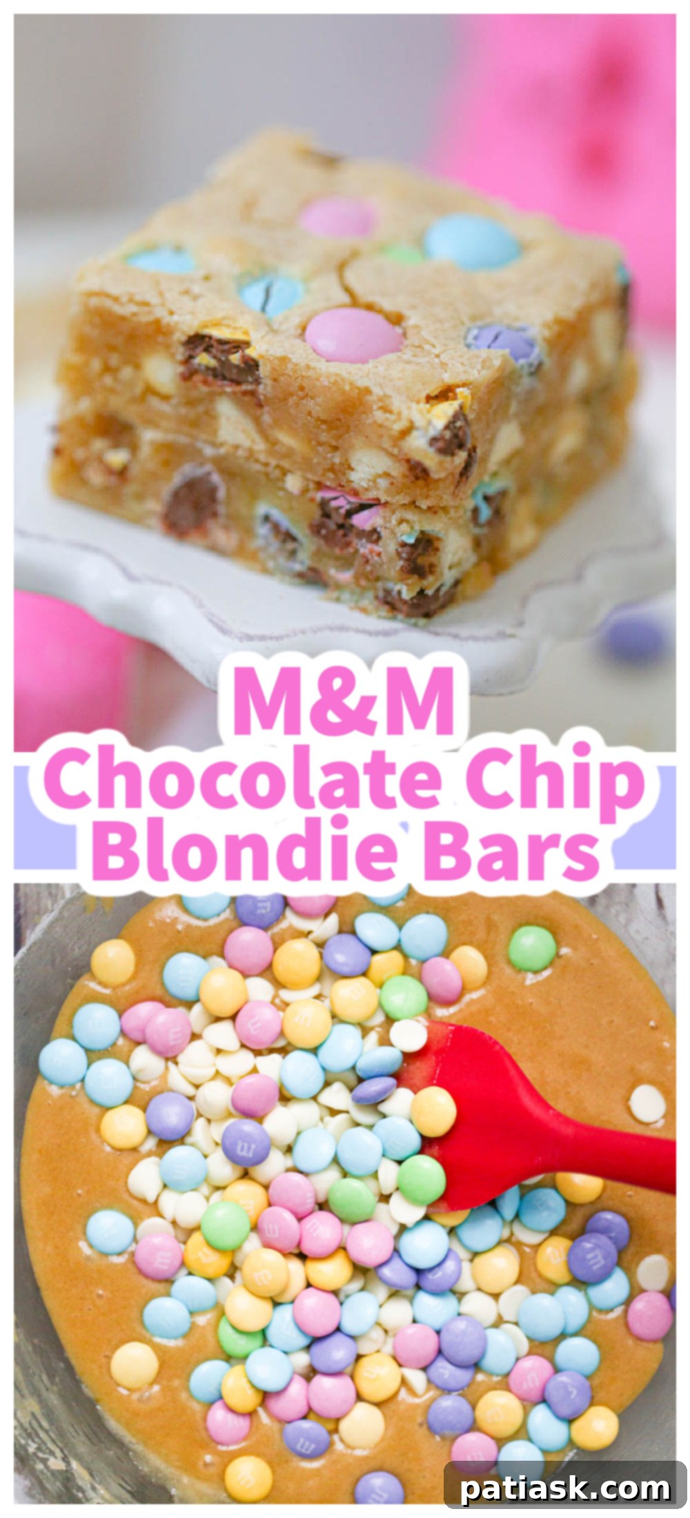 Springtime M&M Chocolate Chip Blondie Bars 13 Easter M&M Chocolate Chip Blondies close up