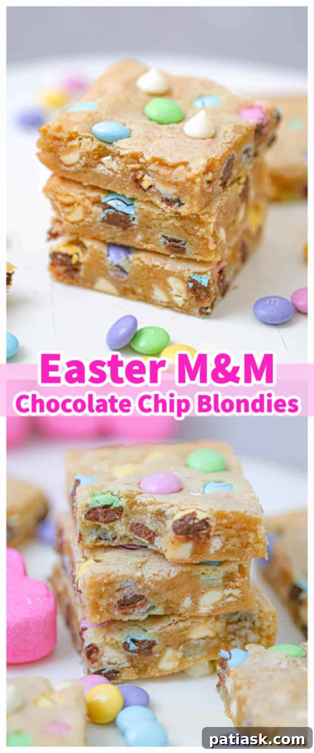 Springtime M&M Chocolate Chip Blondie Bars 14 easter blondie recipe inspiration