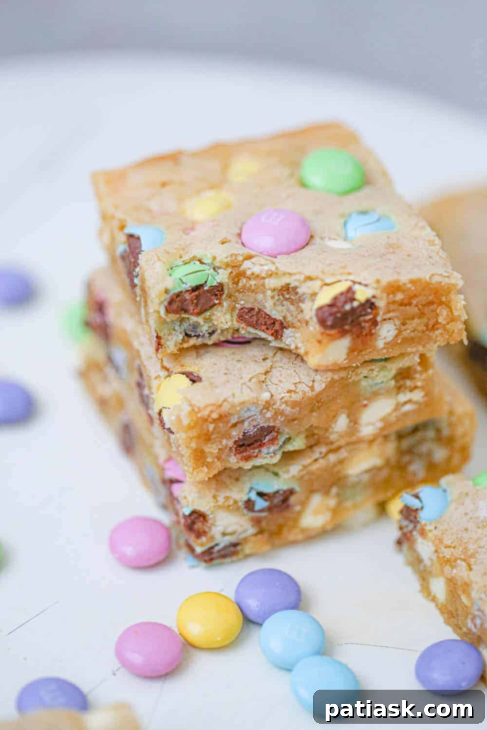 Springtime M&M Chocolate Chip Blondie Bars 4 Delicious M&M blondie bar recipe for spring and Easter