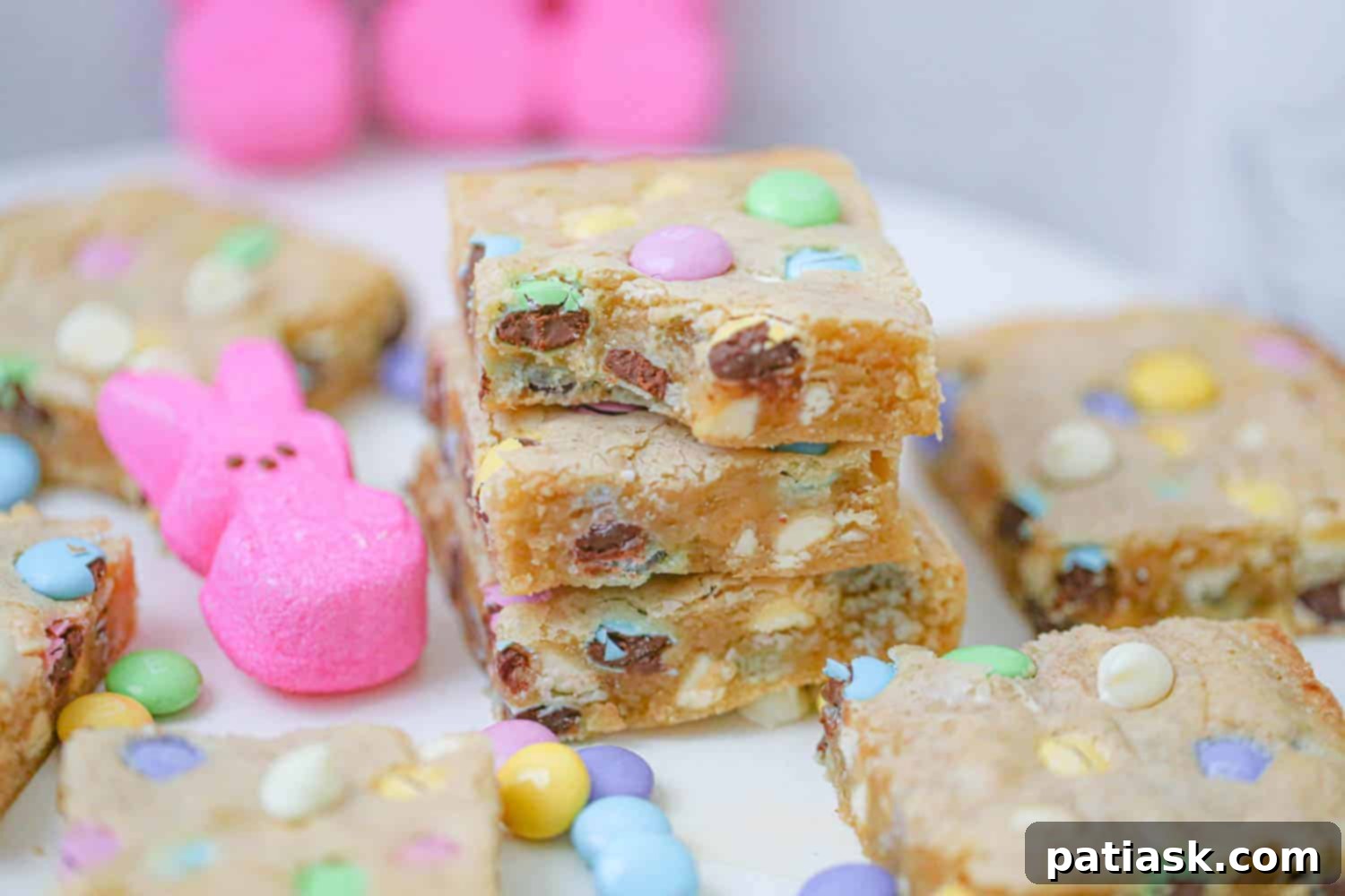 Springtime M&M Chocolate Chip Blondie Bars 6 Perfectly baked Easter M&M Chocolate Chip Blondies