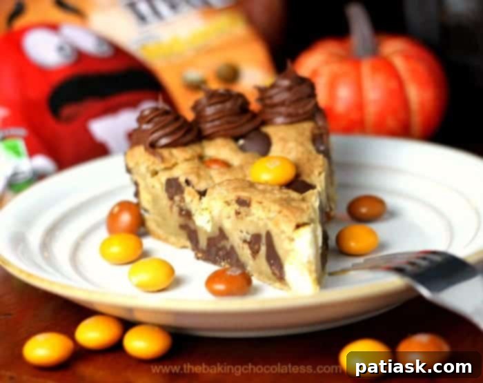 Butterscotch M&M Cookie Cake 2 Boo-tterscotch M&M Chocolate Chip Cookie Cake - perfect for Halloween and fall