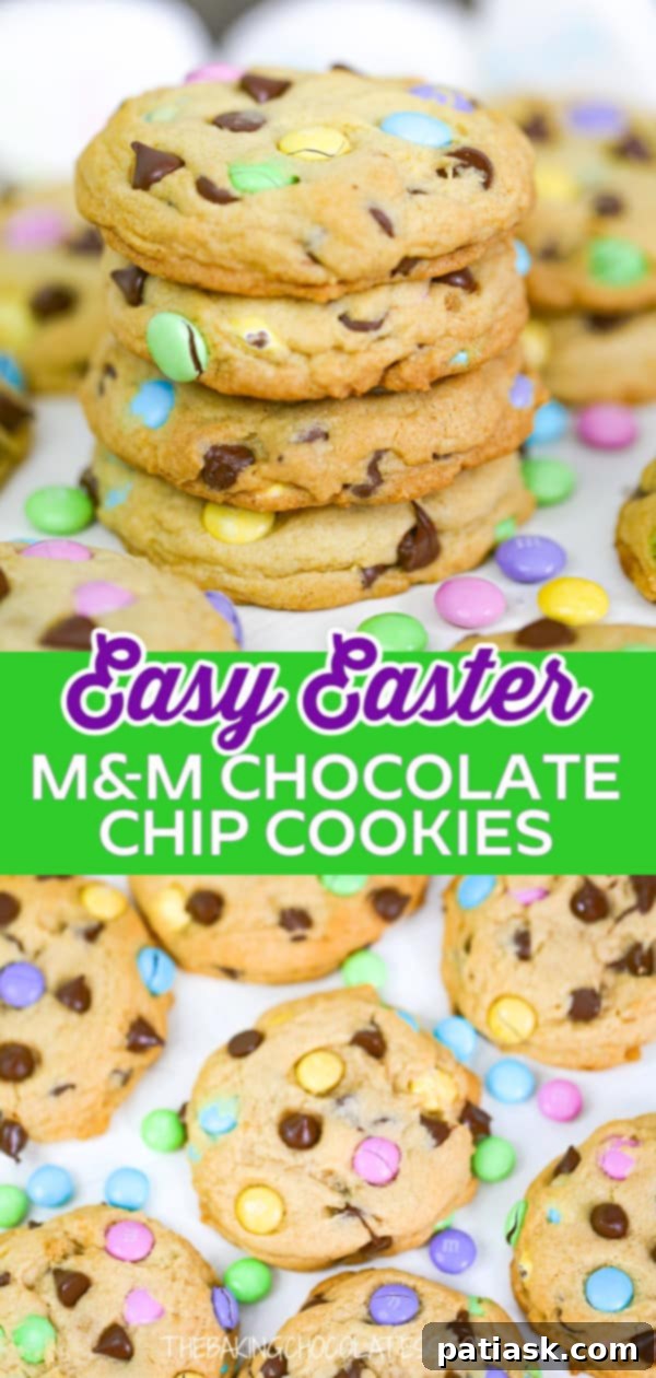 Spring M&M Chocolate Chip Cookies - a top-down view of vibrant cookies