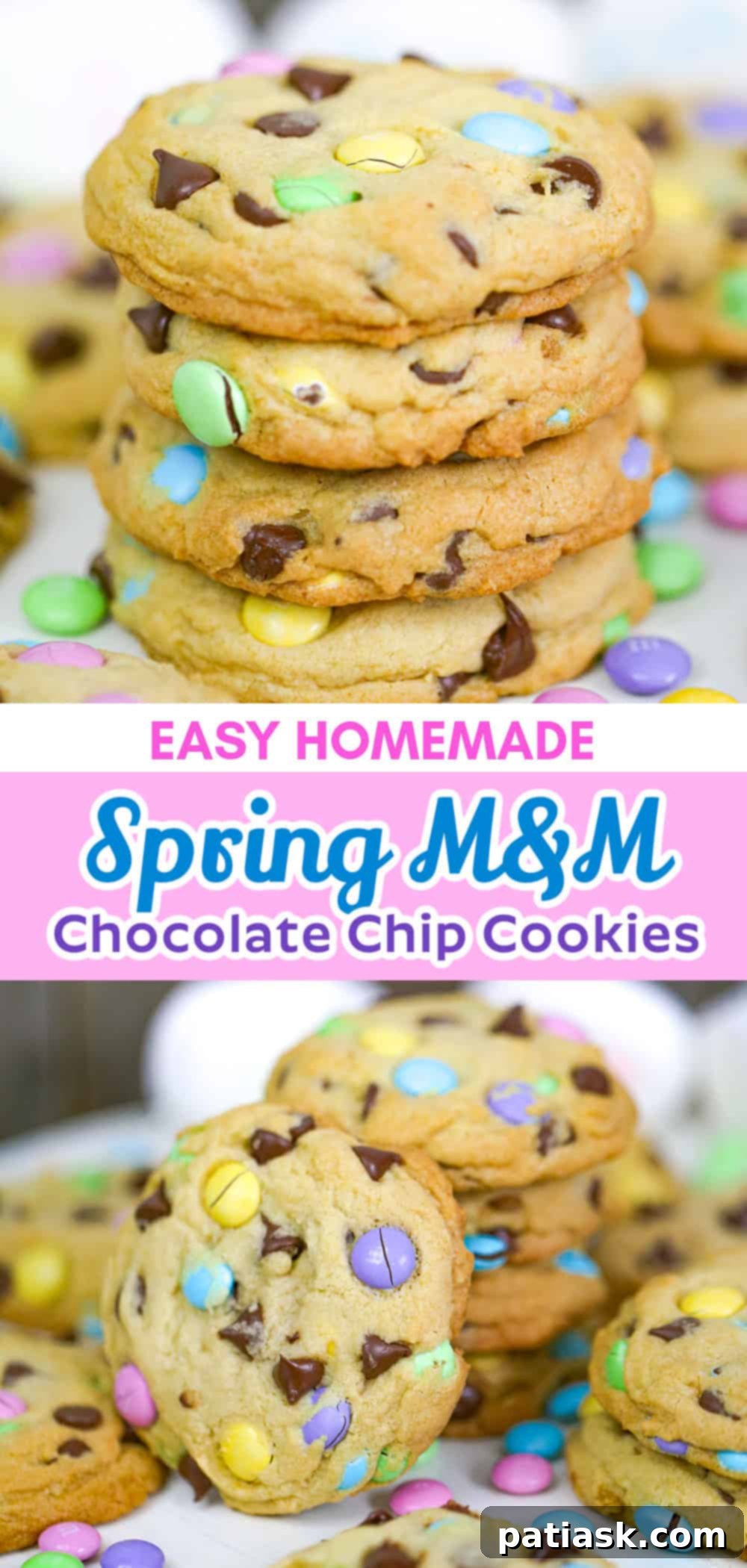 Easter M&M Chocolate Chip Cookies arranged beautifully