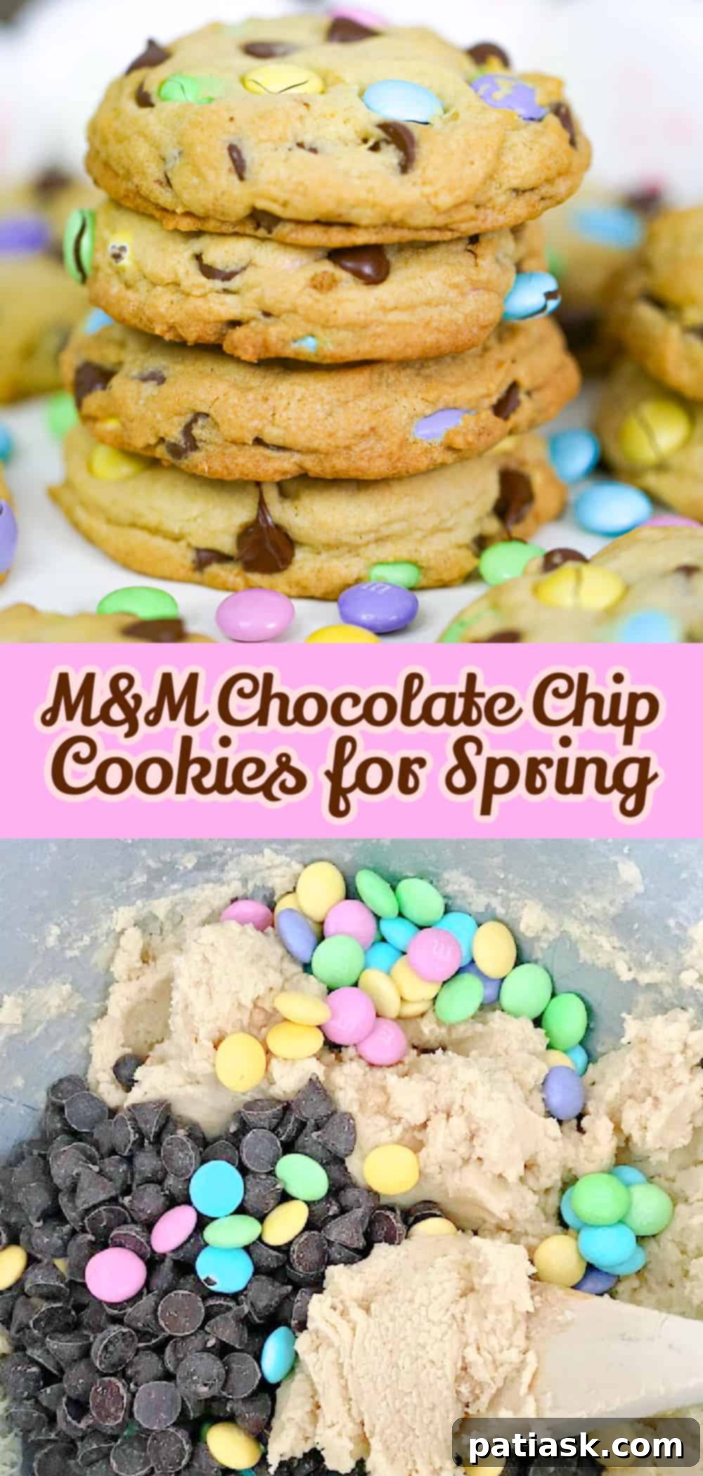 Easter M&M Chocolate Chip Cookies with a soft, chewy texture