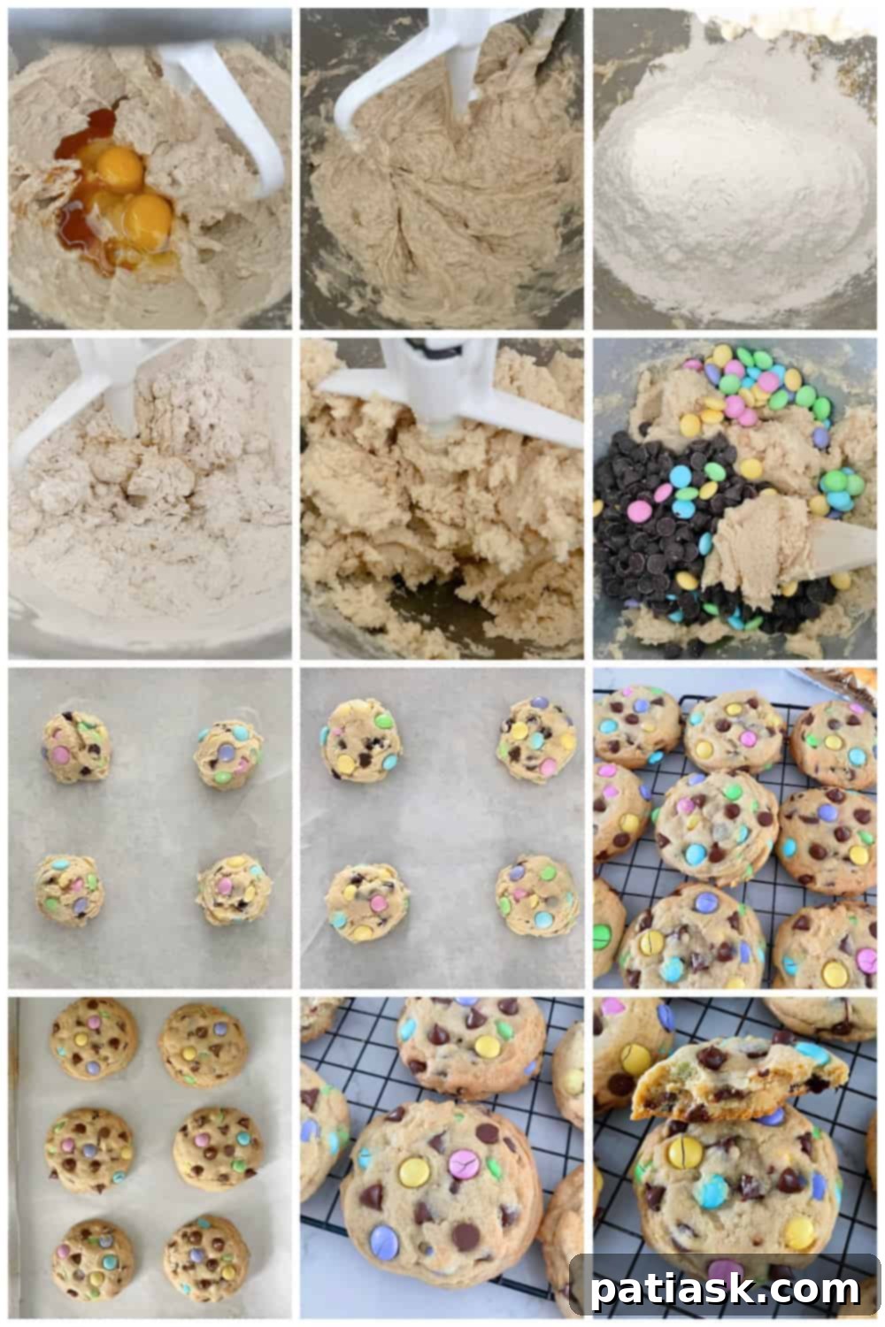 Close-up of baked Spring M&M Chocolate Chip Cookies