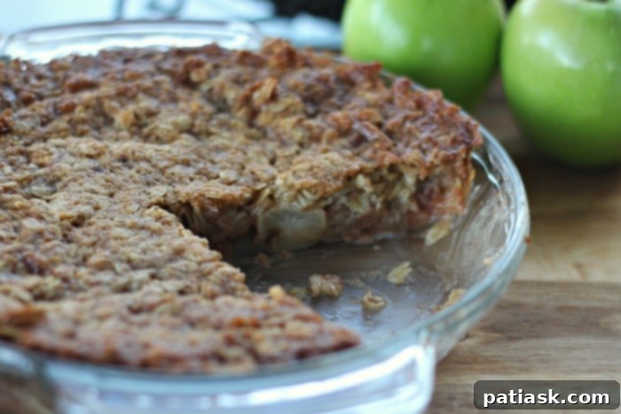 Close-up of baked Swedish Apple Pie with oat topping