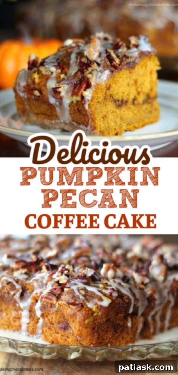 Indulgent Pumpkin Pecan Coffee Cake with Brown Butter Glaze 7 Overhead view of Pumpkin Pecan Coffee Cake, showcasing the streusel and glaze.