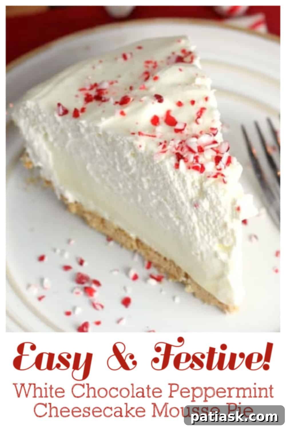 White Chocolate Peppermint Cheesecake Mousse Pie