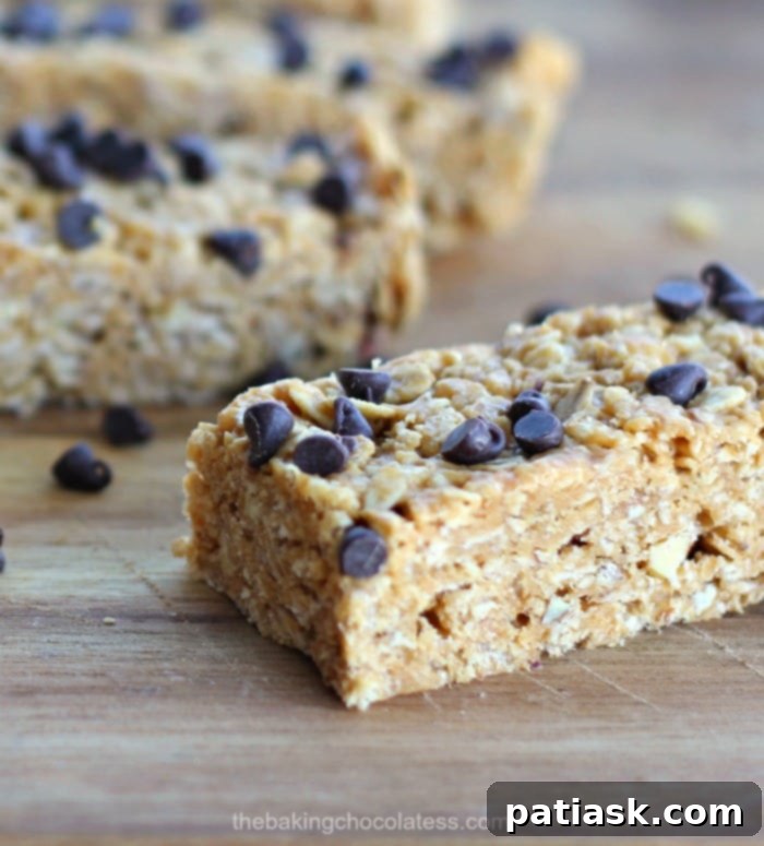 Ultimate Chocolate Chip Peanut Butter Granola Bars 4 Ingredients for No-Bake Chewy Chocolate Chip Peanut Butter Granola Bars laid out