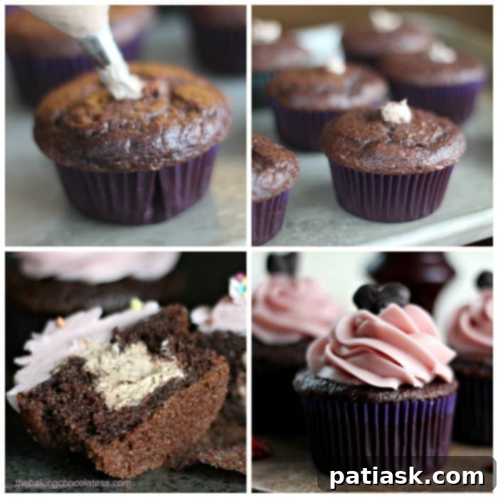 Chocolate Raspberry Mousse Cupcakes 5 Hands piping chocolate hearts onto wax paper for cupcake decoration