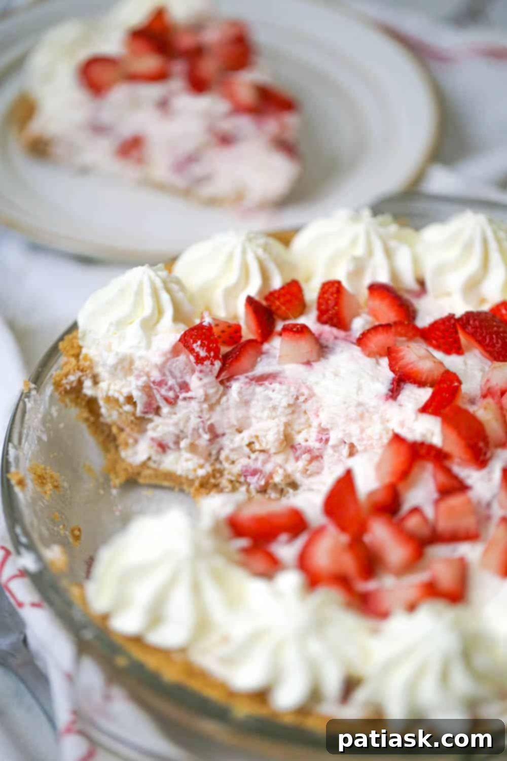 Velvety Strawberry Cheesecake Pie 6 No-bake strawberry cream cheese pie slice